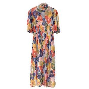 FARM RIO Sunny Daisies Maxi Dress XS Sand Boho Smocked Anthropologie Floral EUC